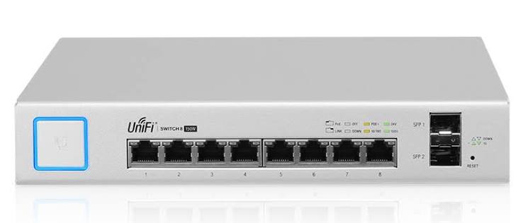 8-Port Switch PoE Gigabit 24V 802.3af/at UniFi US-8-150W
